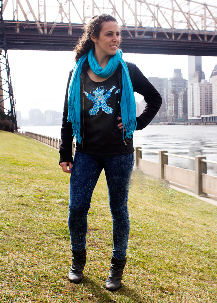 Light Blue Ink on Black Tri Blend Tank Top - Image 2
