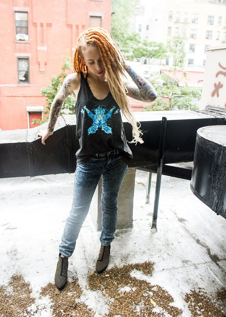 Light Blue Ink on Black Tri Blend Tank Top - Image 3