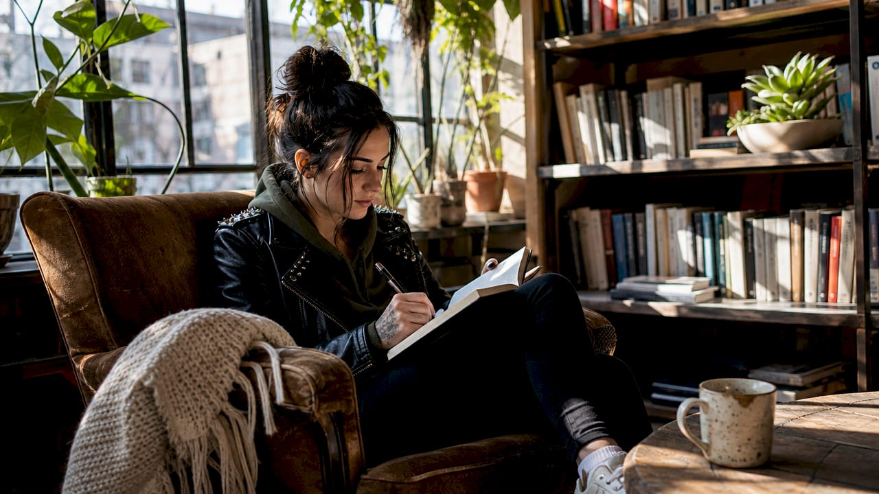 Woman journaling in therapist's office
