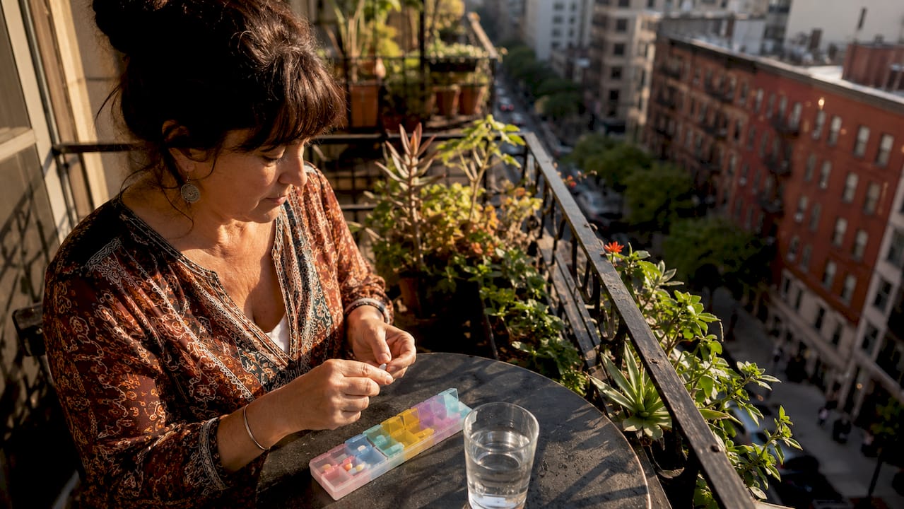 Woman organizing daily schizophrenia medication