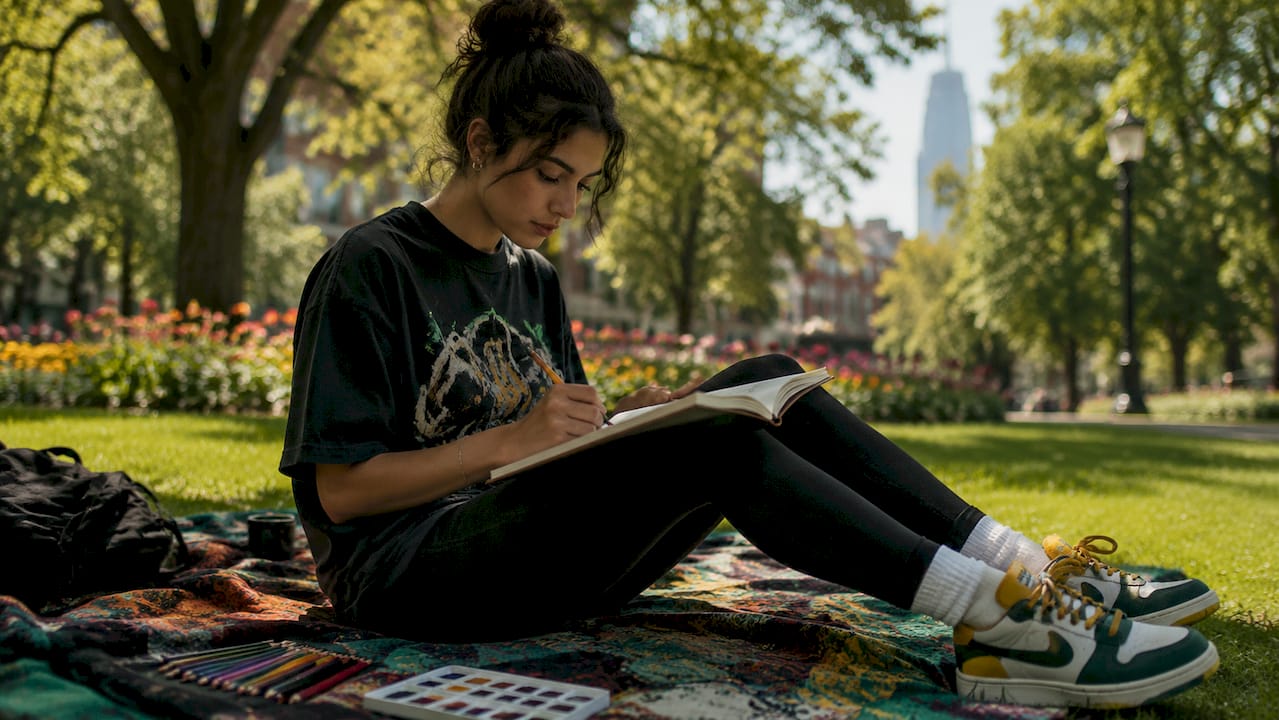 Woman sketching for mental health expression