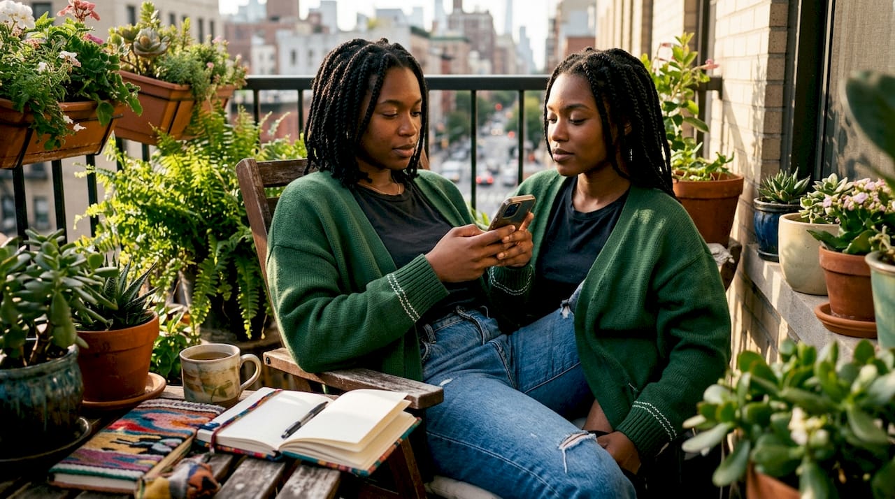 Young woman scrolling mental health content on phone