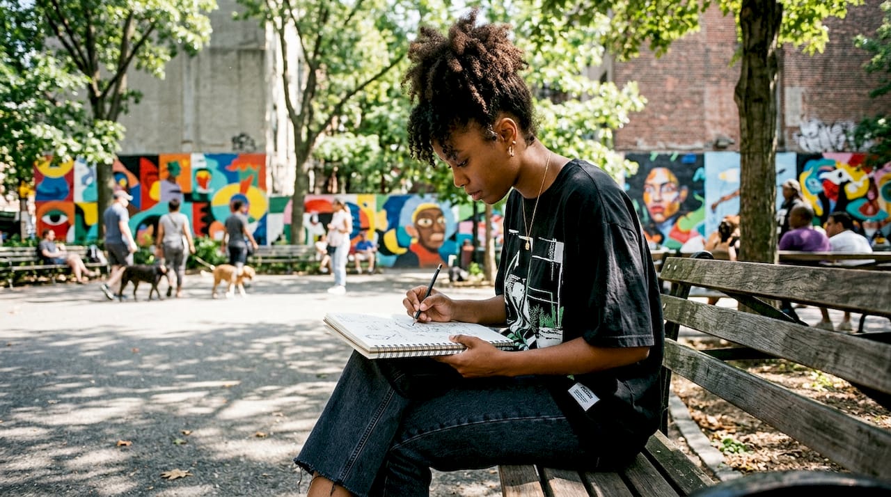 Young woman sketching creative advocacy artwork
