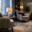Calming therapy office with warm layered lighting