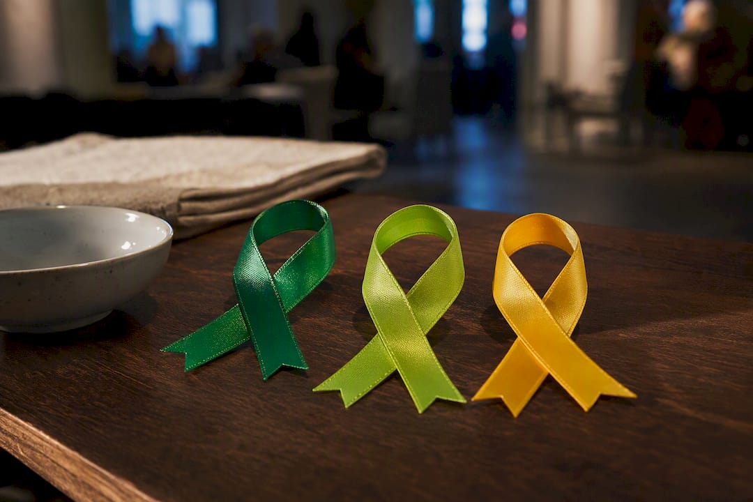 Green lime and yellow awareness ribbons