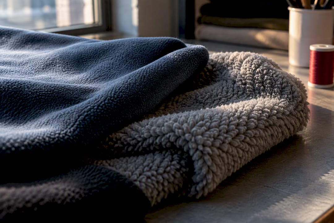 Close view of contrasting fleece fabric textures