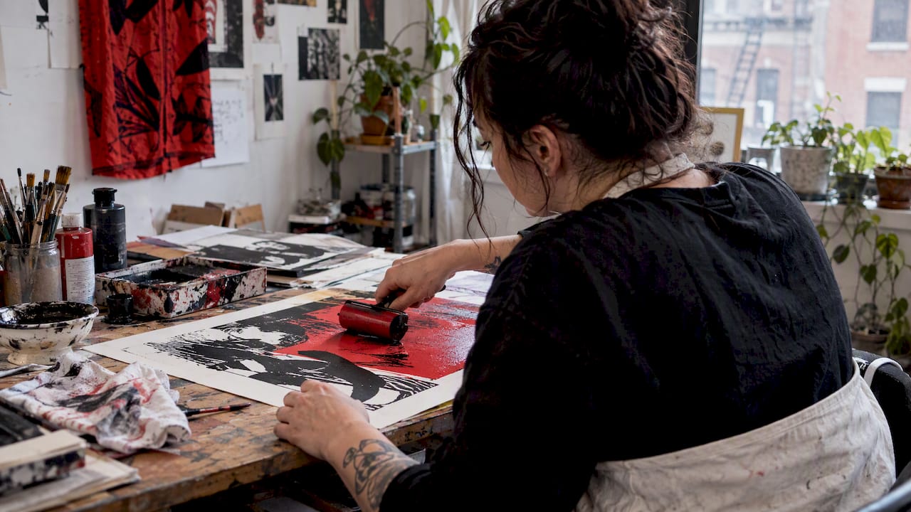 Artist creating original mental health artwork